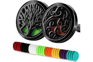 AROMA HOUSE 2 UNIDS Coche Aromaterapia Aceites Esenciales Difusor Ambientador 30mm Acero Inoxidable Negro Locket Vent Clip + 32 unids Almohadillas de Recarga (Árbol de la vida y nubes (negro))