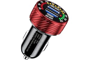 Kewig Zigarettenanzünder USB Ladegerät, Dual QC3.0 Port Schneller USB Adapter Auto, 36W/3A Auto Ladegerät Kompatibel mit Buntem Voltmeter & EIN/Aus-Schalter