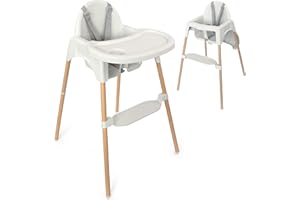 Zamboo Hochstuhl Baby ab 6 Monate | leichter Kinderhochstuhl (3,5 kg) mit edler Holzoptik, großem abnehmbarem Tablett und 5-Punktgurt | EN 14988:2017 geprüft, kippsicher, bis 15 kg - Grau