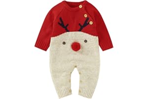 Verve Jelly Newborn Baby Girls Boys Christmas Outfit Long Sleeve Knit Romper Jumpsuit Reindeer Print Bodysuit One Piece Pajamas Xmas Clothes