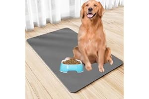 YQBFTC Tappetino Ciotola Cane 60x40cm,Tappetini Assorbente Sottociotola per Cani, Tappetino per Ciotola di Cibo Antiscivolo per Animali,Tappetino Ciotole Gatto,Proteggere il Pavimento(Grigio)