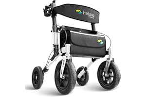 Helavo All Terrain Walker with Puncture-Proof, Flat-Free Solid Rubber Tires - Foldable Outdoor Walker for Seniors with Seat - Best Comfort on All Surfaces