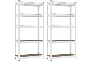 Brigros - Set Scaffali In Metallo 150x75x30cm Portata Totale 875 Kg, 5 Ripiani MDF, Carico Per Ripiano 175 Kg Scaffale Salvaspazio Per Garage, Officina, Cantina, Magazzino (Bianco)