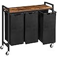 HOOBRO Wasmand, 4 vakken, wasmand, 4 x 39,8 l (39,8 l), sorteerder met wieltjes, uittrekbare en afneembare waszakken van Oxford-stof, grijs en zwart BG04XY01