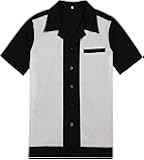 Candow LookMens Shirts Black White Bowling Shirt Retro Style Design