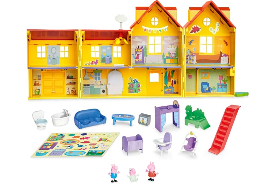 Hasbro Peppa Pig, Gran Casa Familiar de Peppa, Juguetes para Niñas y Niños, Casa de Muñecas, 11 Accesorios, 3 Figuras de Anim