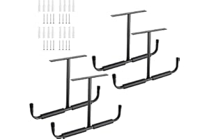 Sinoer Ganchos de almacenamiento de techo de garaje de metal, ganchos montados en la pared, ganchos de servicio pesado para escaleras, bicicletas, madera, (paquete de 4, negro)