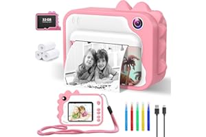 CHAKEYAKE Appareil Photo Enfant,Appareil Photo NuméRique Enfant avec Papier d'impression,2,4" 1080P HD Jouet Appareil Photo instantané Aevc Carte TF 32 G,Cadeau pour Filles Garçons 3-12 Ans(Rose)