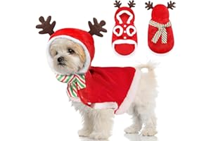 QUOHE Deguisement de Noël pour Chien Chat, Costume de Noel avec Écharpe Accessoire Tenue pour Animal de Compagnie, Rouge Vêtements Cadeau Décoration de Noel pour Petits Moyen Chiens Chats (L)