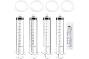 VooGenzek 4 PCS 100ml Narzędzie do Pomiaru Cieczy Luer Lock i 4 PCS 130cm Plastikowe Rurki, Plastikowa Rurka Uniwersalna w Indywidualnym Opakowaniu, do Laboratorium Naukowego, Pomiar Cieczy, Karmienie