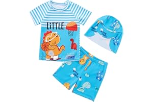 Naiyafly Baby Boy Swimsuit Set Toddler Kids Sun Protection Short Sleeve Bathing Suit Children One Piece/Rash Guard Suit Swimwear Sunsuit for Swimming Summer Beach and Pool