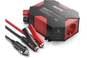 BESTEK MRI4013IU Inversor De Corriente 12v A 220v 400W, Convertidor 12v 220v Para Coche Con 4 Puertos USB Y 1 Toma 12V A 220V, Pinzas De Conexión A Batería, Adaptador De Mechero Encendedor De Coche