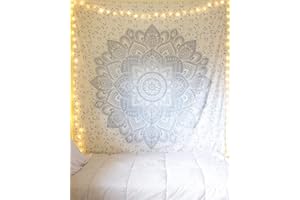 raajsee Wandteppich Mandala,Zimmer Deko, Weißsilber Wandtuch Boho WandDeko,Wandbehang Psychedelic 132X208 CM