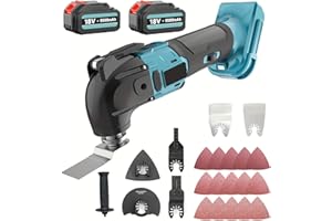 WAKKAPEINT Cordless Oscillating Tool, Brushless Multifunction Tool with 4° Oscillating Angle Various, 6 Speed, Saw Blades Sanding Papers, 2X 5500mAh Li-Ion Battery & Charger for Polishing Sanding Cutting