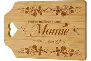 Niviy Planche a Decouper Bambou Cadeau Mamie Idée Originale et Touchante pour Grand-Mère Anniversaire ou Fête Motif Cœur Cadeaux Mamie Cadeau Fete des Grand Mere Original