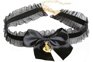Fxaelian Punk Gothic Spitze Choker mit Glocke und Bogen Cosplay Spitze Halskette Kragen