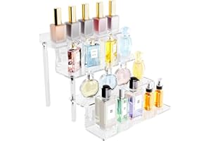 Viymgit Acrylic Riser Display Shelf, Clear 4 Tier Perfume Organizer, Tiered Display Stand for Collectibles Amiibo Funko POP Figures Toys Cupcake Dessert Decorations