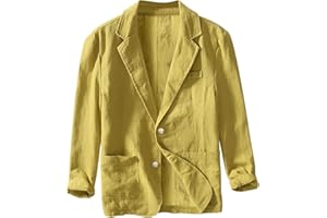 liaddkv Giacca in lino, da uomo, estiva, leggera, blazer, per il tempo libero, con due bottoni, cappotti sportivi leggeri, da uomo, per il tempo libero, giacca da uomo