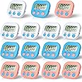 15 Pieces Small Digital Kitchen Timers Magnetic Countdown Timer Loud Alarm Big Digits Classroom Stopwatch Clock Timer for Cooking Baking Sports Games Office, White, Pink, Blue