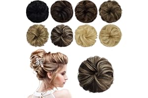 PARXITN Messy Bun prawdziwe włosy, postrzępione, wysoko upięte włosy, treska, chignon dla kobiet, średni brąz, mieszany, ciemny blond