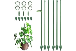 Plant Supports for Indoor Plants, RIFNY 30cm Plant Stakes Support Sticks with Clips, Adjustable Monstera Support for Orchid Rose Flower (6 PCS, Green)