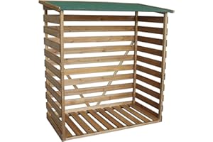 M MCombo Étagère en bois d'extérieur - Accessoires de cheminée à 2 niveaux - Étagère à bois de chauffage avec couvercle étanche -Marron (64x116x123)