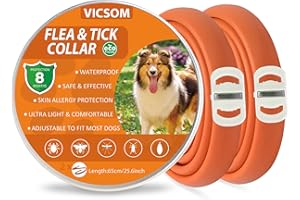 VICSOM Collare Antiparassitario Antipulci e Zecche per Cani di Tutte Le Taglie, Regolabile Impermeabile, 8 Mesi di Protezione, Arancione 2pcs