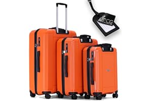 PCG THE HARD CASE Koffer Set [Orange 3-teilig] - Premium Hartschale - für sorgenfreie Reisen - Reisekoffer & Handgepäck - robust & stabil - Kofferset 3 teilig PP Suitcase