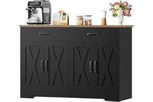 ‎HOCSOK HOCSOK Sideboard, 120cm Breit Küchenschrank mit Arbeitsplatten, Küchenbuffet Aufbewahrungsschrank mit 2 Schubladen und 4 Türen Wohnzimmer, Küche, Flur, Schwarz & Braun