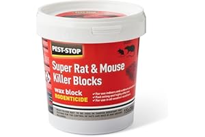 Pest-Stop Super Rat & Mouse Control Wax Blocks – Rodent Bait with Chocolate Scent – Indoor & Outdoor Use – Contains Bromadiolone – Suitable for Bait Stations – 600g Tub