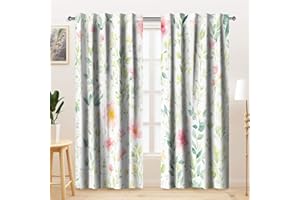 ‎KZZFQXB Kzzfqxb 2 Paneele 117x183cm Blumenvorhänge, weißer Hintergrund hellgrüne Zweigblätter rosa Blumen Pfingstrosenblüten Bedruckt für Mädchenschlafzimmer, Wohnzimmer