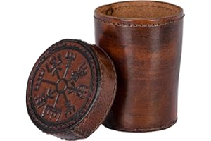 Ulfberth - High-Quality Viking Dice Cup with Lid, Vegvisir Motif, Genuine Leather, Medieval Leather Cup, LARP, Reenactment (Brown Vegvisir)