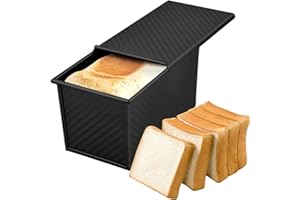 PTJJXA Moule Pain de Mie, Moule Pain de Mie avec Couvercle, 19.2 x 10.2 x 11,5 cm, Boîte à Toast en Acier au Carbone, 450g, Anti-Adhésif, En Aluminium, Rectangulaire pour Toasts, Sandwichs, Gâteaux (Noir)
