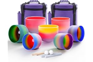 KVKA Set di campane tibetane in cristallo, 7 – 12 pollici, 432 Hz, colori arcobaleno, al quarzo, Chakra, Sound Healing, per yoga, meditazione, rilassamento, antistress con borsa per il trasporto
