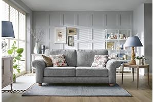 Abakus Direct 3 Seater Sofa - Elegant Ingrid 3 Seater Sofas for Living Room with Soft Luxury Braided Chenille Fabric | Sophisticated Living Room Furniture in luscious Steel Grey | 215Wx95Dx90H