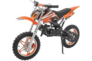 ZOOBOTANICA 49cc Dirt Bike,Kinder Jugend Crossbike Pocket Cross,10 Zoll 2-Takt Motorrad Motorbike,Hand-Zug-Start-Methode,Scheibenbremsen,Bis 60 km/h, Max 100kg, Motorsport Pocket Crossbike (Orange)