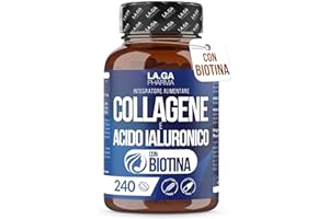 LA.GA Collagene e Acido Ialuronico con BIOTINA per Capelli, Pelle, Unghie e Articolazioni. Collagene Idrolizzato 240 compresse 2000 MG con Zinco, CoQ10 e Vit. C + E per Ossa e Denti Forti. Made in Italy