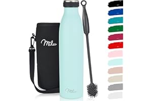 Milu - Thermos in acciaio inox da 350/500/750/1000ml/1,5L borraccia termica, a prova di perdite, a doppia parete, adatta per bevande gassate, con spazzola per la pulizia (Menta, 1L)