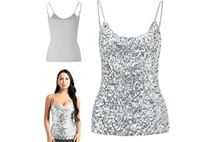 MORICES Women's Sequin Tops, Sleeveless Glitter Camisole Vest, Adjustable Straps Daily Halter Tank Tops Blouse Tshirts for Night Club Party Performance Costume