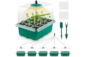 KEYUSHOP Neu 5 Stück Mini Gewächshaus Anzucht mit Pflanzenlicht Zimmergewächshaus Anzuchtset Anzuchtschale mit Deckel und Belüftung, Vollspektrum-Wachstumslichter, 2 Werkzeuge, 10 Pflanzenetikett