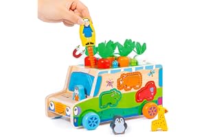 KUKUTrue® Montessori Leksaak 1 2 3, Spel 1 År, Presenter För Barn, Träleksak, Motorikleksak, Träbil, Present 1-3 År Barn Pojk