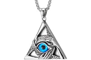 COOLSTEELANDBEYOND Vintage Protección Mal de Ojo Mano Triángulo ColLar con Colgante de Hombre Mujer, Acero Inoxidable, Cadena de Trigo