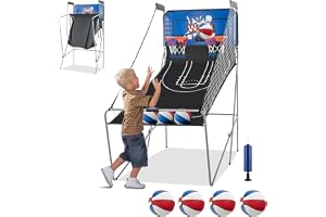 Costway 8-i-1-basketmaskin, hopfällbart elektriskt basketstativ, skjutmaskin med 4 bollar, luftpump och 8 spellägen, arkadbasketspel för barn, för 2 spelare