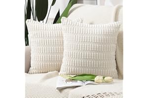 Madizz Pack of 2 Boho Striped Corduroy Throw Pillow Covers 18x18 inch, 45x45 cm, Beige Soft Decorative Cushion Cover for Sofa Bedroom Pillow Shell