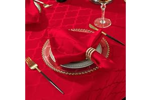 SASTYBALE Christmas Cloth Napkin Spillproof and Wrinkle Resistant Square Jacquard Napkin with Floral Patterns for Dining Room & Holiday Decoration (Red, 50 x 50 cm (4 pieces))