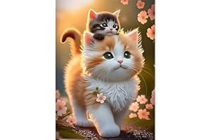 MAXBYE DIY Lindo Gato Diamond Painting Kit, 5D Pintar con Diamantes Kit Pintura Diamante Niños Adultos Redondo Taladro Cuadro Diamantes Kits para Hogar Decor 30x40cm