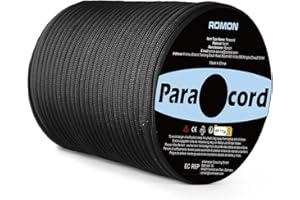 Romon Paracorde 4mm, Escalade 550 9 Brins en Nylon Parachute lettes, Tente Rope Tactiqu pour Survie Extérieur, 250kg Charge de Rupture, Noir, 50m