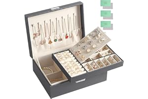 JOTOL Scatola Portagioie,Scatola porta gioielli,con Serratura da 2 Strati Organizer Portagioie Salvaspazio,per Anelli,Orecchini,Collane, Orologi,Grigio