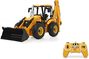 JAMARA 404980 - Retroexcavadora JCB 1:20 2,4 GHz - Pala de elevación/Baja/inclinación, Pluma y Pala Trasera y Excavadora Manual, 2 Ruedas de tracción, Sonido Realista del Motor (desconectable),