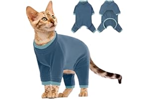 PUMYPOREITY Manteau doux pour chat femelle manches longues, anti-fuite empêche le surtoilettage (bleu-gris, M)